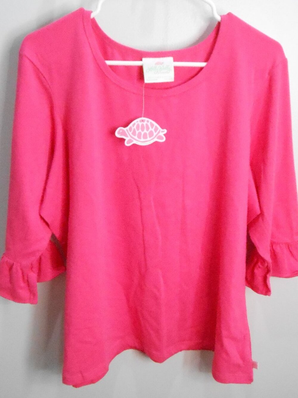 Lolly Wolly Women's Fuchsia Pink Ruffled 3/4 Sleeves Round Neck Pullover Top-3XL
